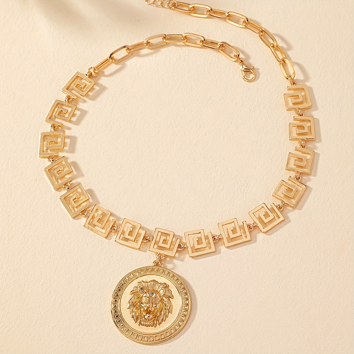 Geometric Lion Head Pendant Necklace for Women
